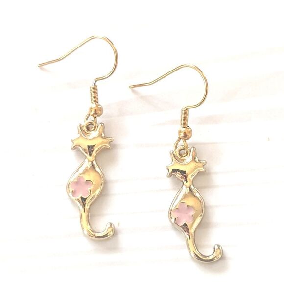 Cat Dangling Stainless Steel Hook Earrings - Picture 2 of 8